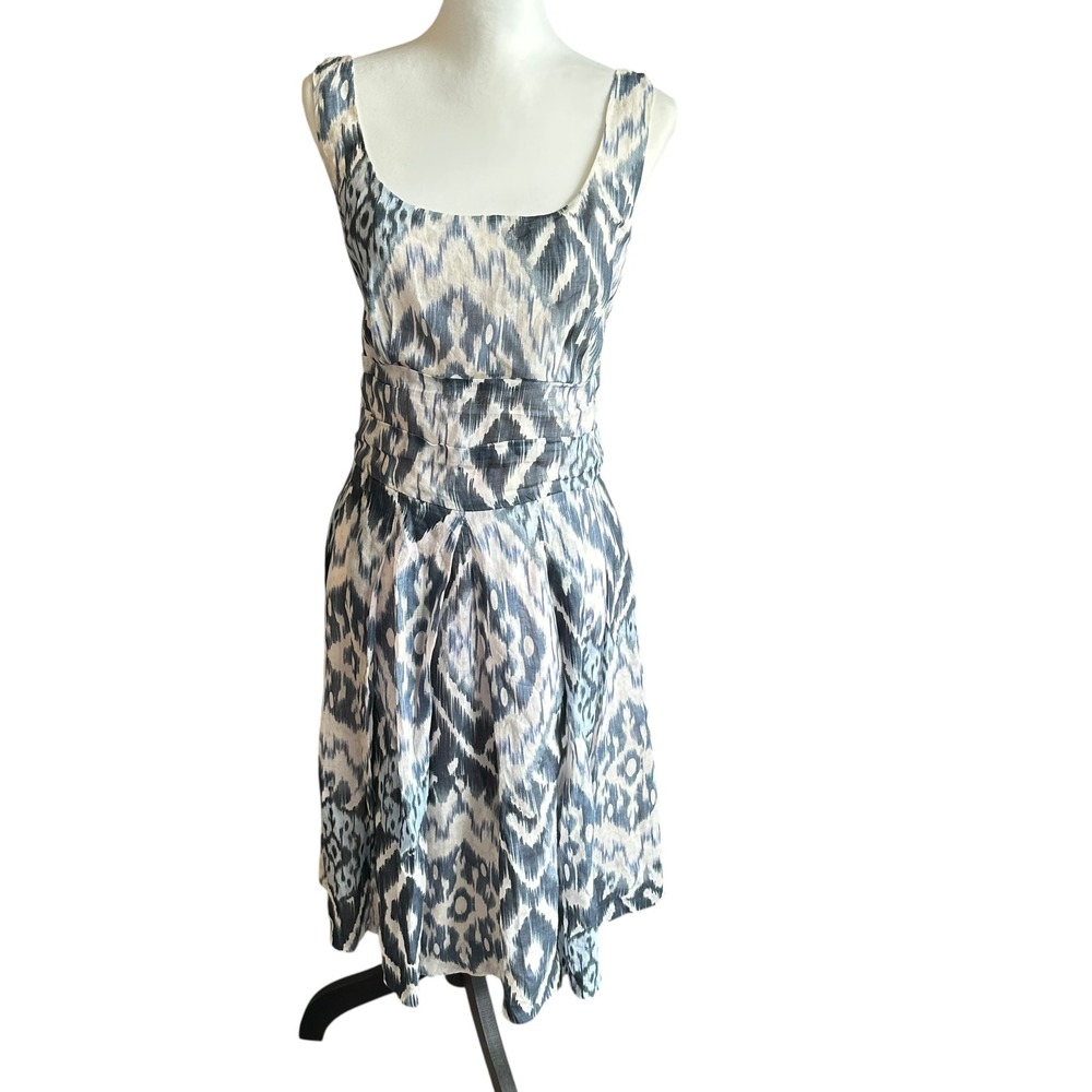 Peruvian Connection Dress Size 12 Blue Ikat Print Sleeveless Midi‎